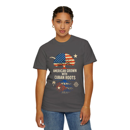 American Grown Cuban Roots T-shirt - Unisex Garment-Dyed Tee, Perfect for Independence Day, Cultural Celebrations, Casual Wear