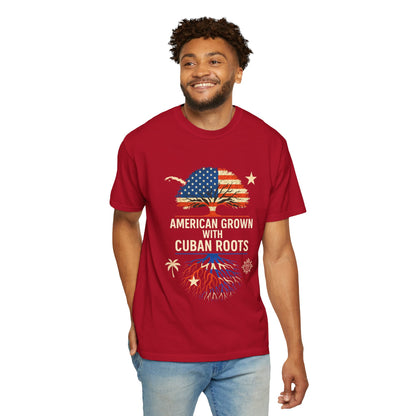 American Grown Cuban Roots T-shirt - Unisex Garment-Dyed Tee, Perfect for Independence Day, Cultural Celebrations, Casual Wear
