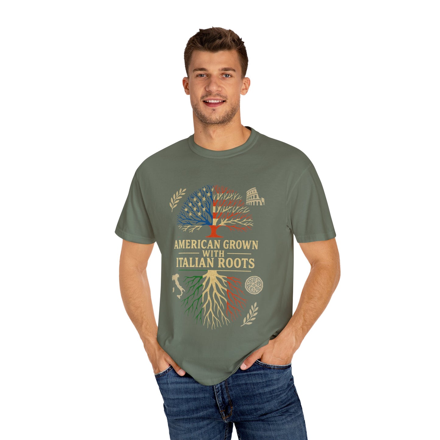 American Grown With Italian Roots Unisex T-Shirt, Comfortable Graphic Tee, Gift for Nature Lovers, Tree Design Apparel, Perfect for Every Occasion