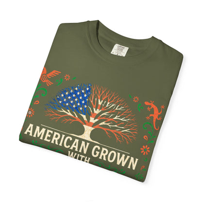 Cultural Roots Unisex T-shirt, American Grown with Mexican Roots Tee, Heritage Apparel, Eco-friendly Gift, Casual Wear, Holiday Celebration