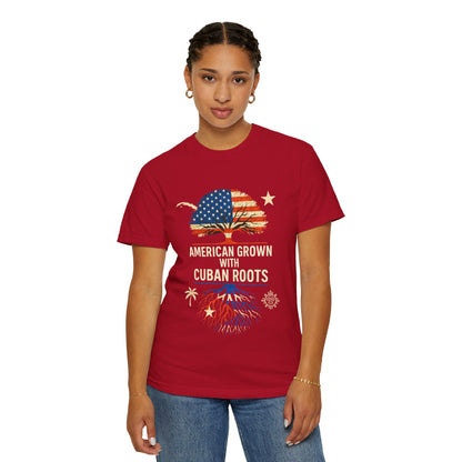 American Grown Cuban Roots T-shirt - Unisex Garment-Dyed Tee, Perfect for Independence Day, Cultural Celebrations, Casual Wear