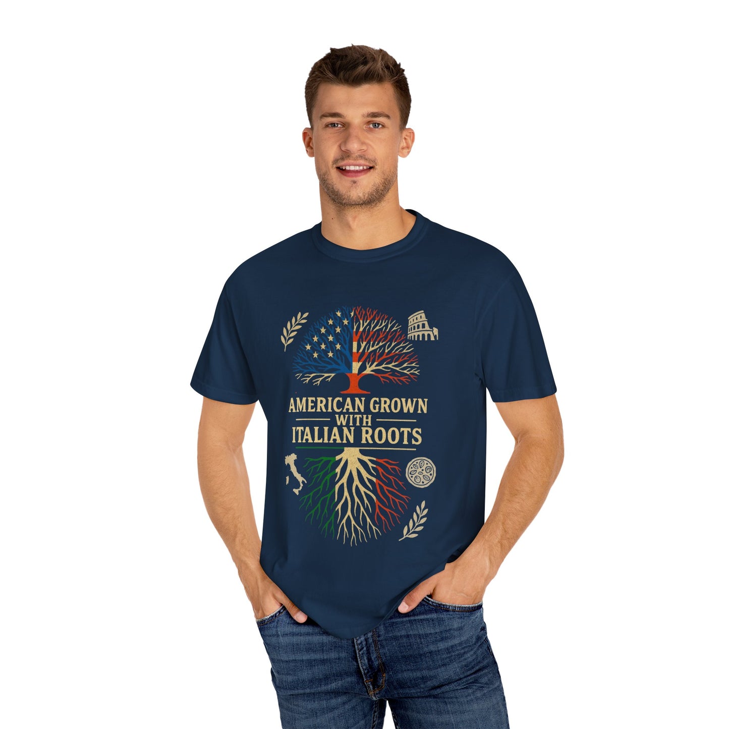 American Grown With Italian Roots Unisex T-Shirt, Comfortable Graphic Tee, Gift for Nature Lovers, Tree Design Apparel, Perfect for Every Occasion
