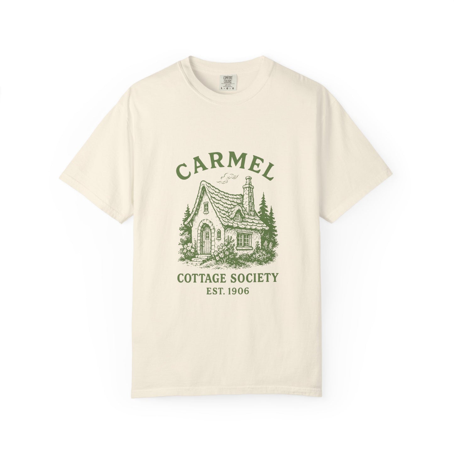 Carmel By The Sea Cottage Society T-Shirt – Vintage Fairy Tale Design, Unisex Tee for Dreamers & Nature Lovers