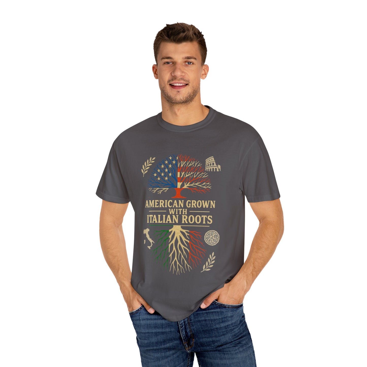 American Grown With Italian Roots Unisex T-Shirt, Comfortable Graphic Tee, Gift for Nature Lovers, Tree Design Apparel, Perfect for Every Occasion