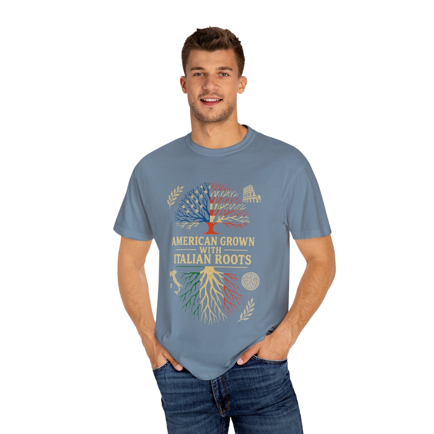 American Grown With Italian Roots Unisex T-Shirt, Comfortable Graphic Tee, Gift for Nature Lovers, Tree Design Apparel, Perfect for Every Occasion