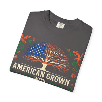 Cultural Roots Unisex T-shirt, American Grown with Mexican Roots Tee, Heritage Apparel, Eco-friendly Gift, Casual Wear, Holiday Celebration