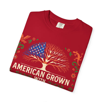 Cultural Roots Unisex T-shirt, American Grown with Mexican Roots Tee, Heritage Apparel, Eco-friendly Gift, Casual Wear, Holiday Celebration