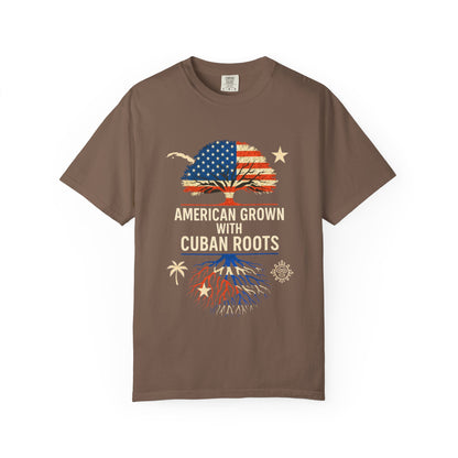 American Grown Cuban Roots T-shirt - Unisex Garment-Dyed Tee, Perfect for Independence Day, Cultural Celebrations, Casual Wear