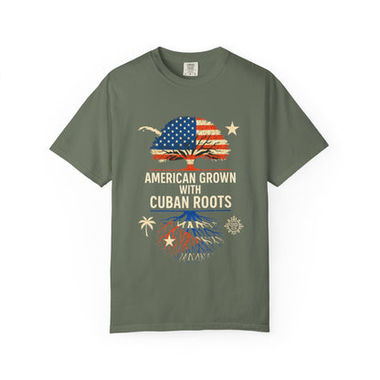 American Grown Cuban Roots T-shirt - Unisex Garment-Dyed Tee, Perfect for Independence Day, Cultural Celebrations, Casual Wear