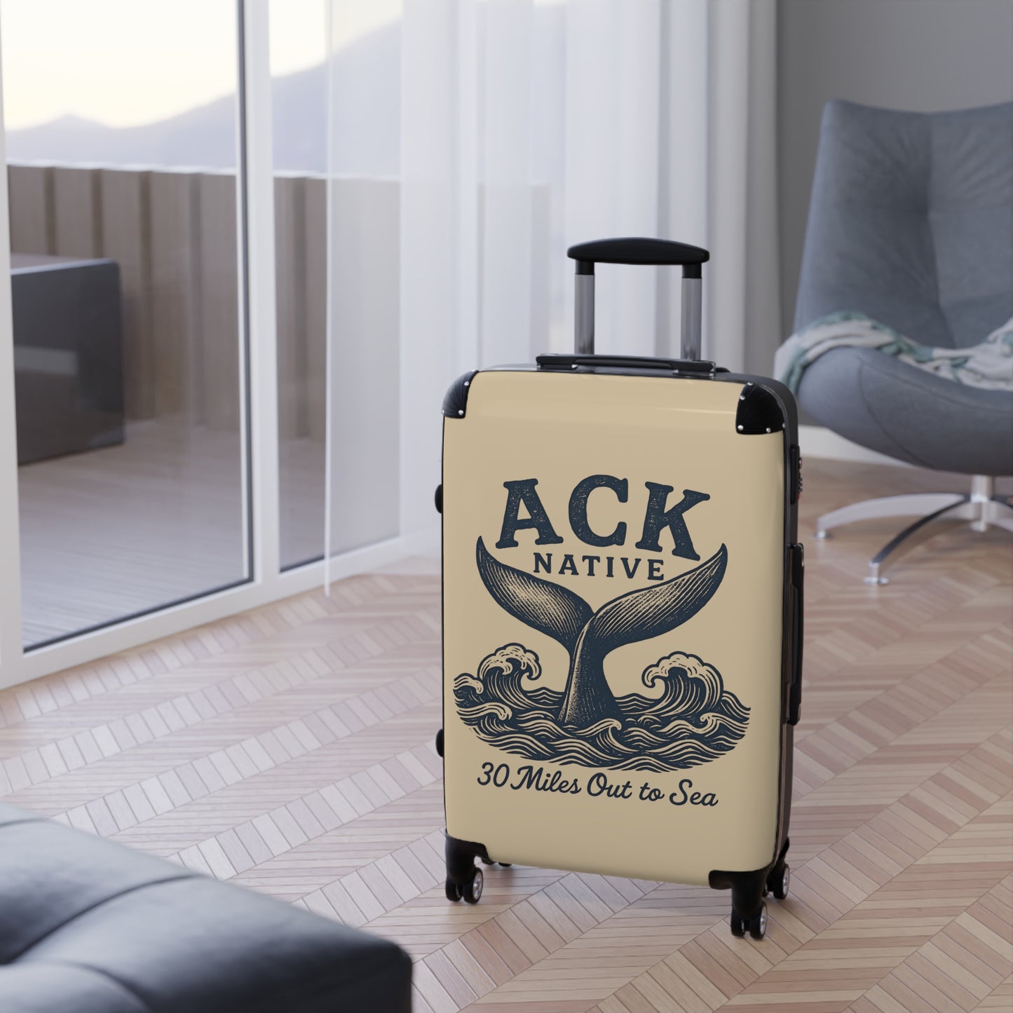 ACK Native Whale Tail Suitcase – Nautical Travel Luggage for Nantucket Lovers, Coastal Trips & Ocean-Inspired Adventures