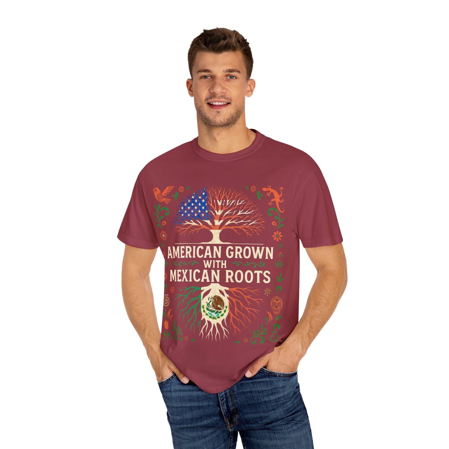 Cultural Roots Unisex T-shirt, American Grown with Mexican Roots Tee, Heritage Apparel, Eco-friendly Gift, Casual Wear, Holiday Celebration