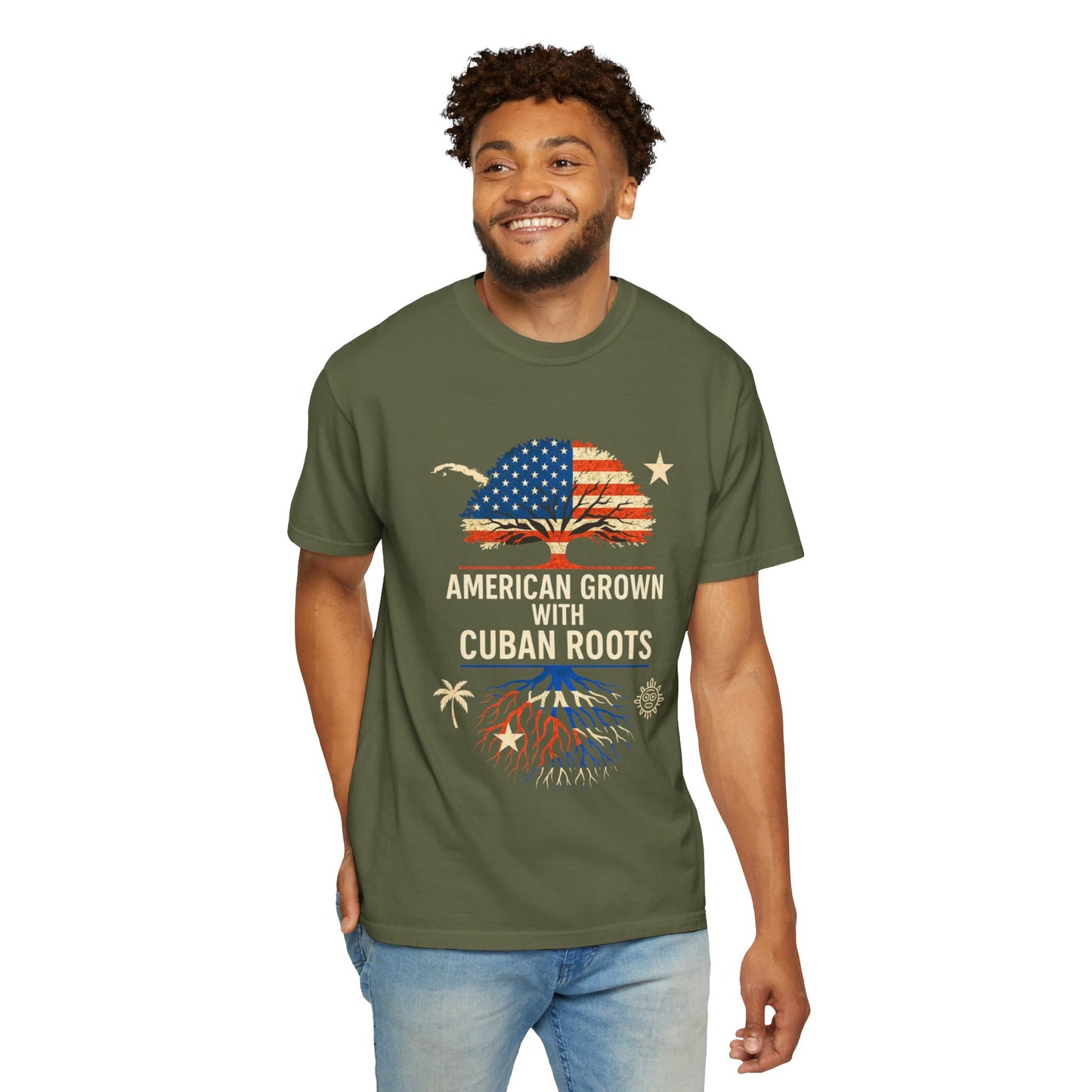 American Grown Cuban Roots T-shirt - Unisex Garment-Dyed Tee, Perfect for Independence Day, Cultural Celebrations, Casual Wear