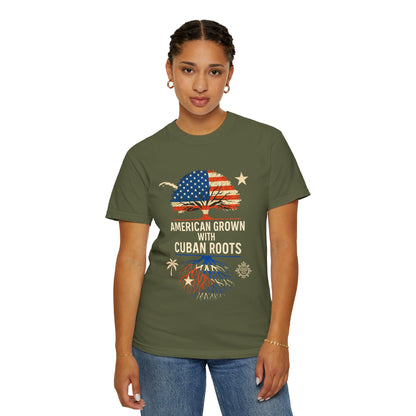 American Grown Cuban Roots T-shirt - Unisex Garment-Dyed Tee, Perfect for Independence Day, Cultural Celebrations, Casual Wear