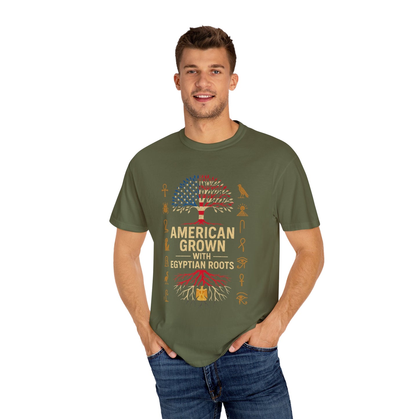 American Grown With Egyptian Roots Unisex T-Shirt, Heritage Tee, Gift for Culture Lovers, Casual Wear, Mom Dad Gift, Nature Graphic Shirt