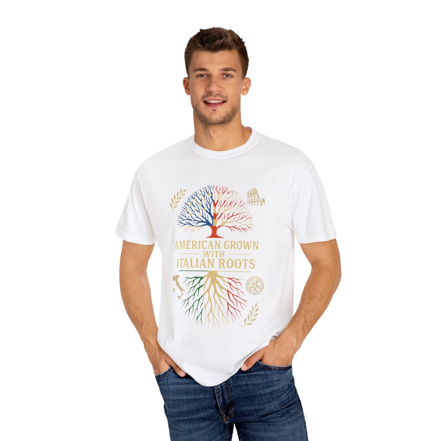 American Grown With Italian Roots Unisex T-Shirt, Comfortable Graphic Tee, Gift for Nature Lovers, Tree Design Apparel, Perfect for Every Occasion