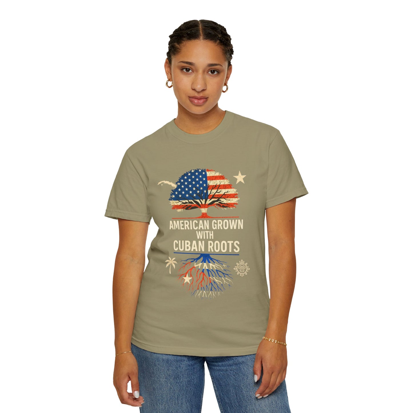 American Grown Cuban Roots T-shirt - Unisex Garment-Dyed Tee, Perfect for Independence Day, Cultural Celebrations, Casual Wear