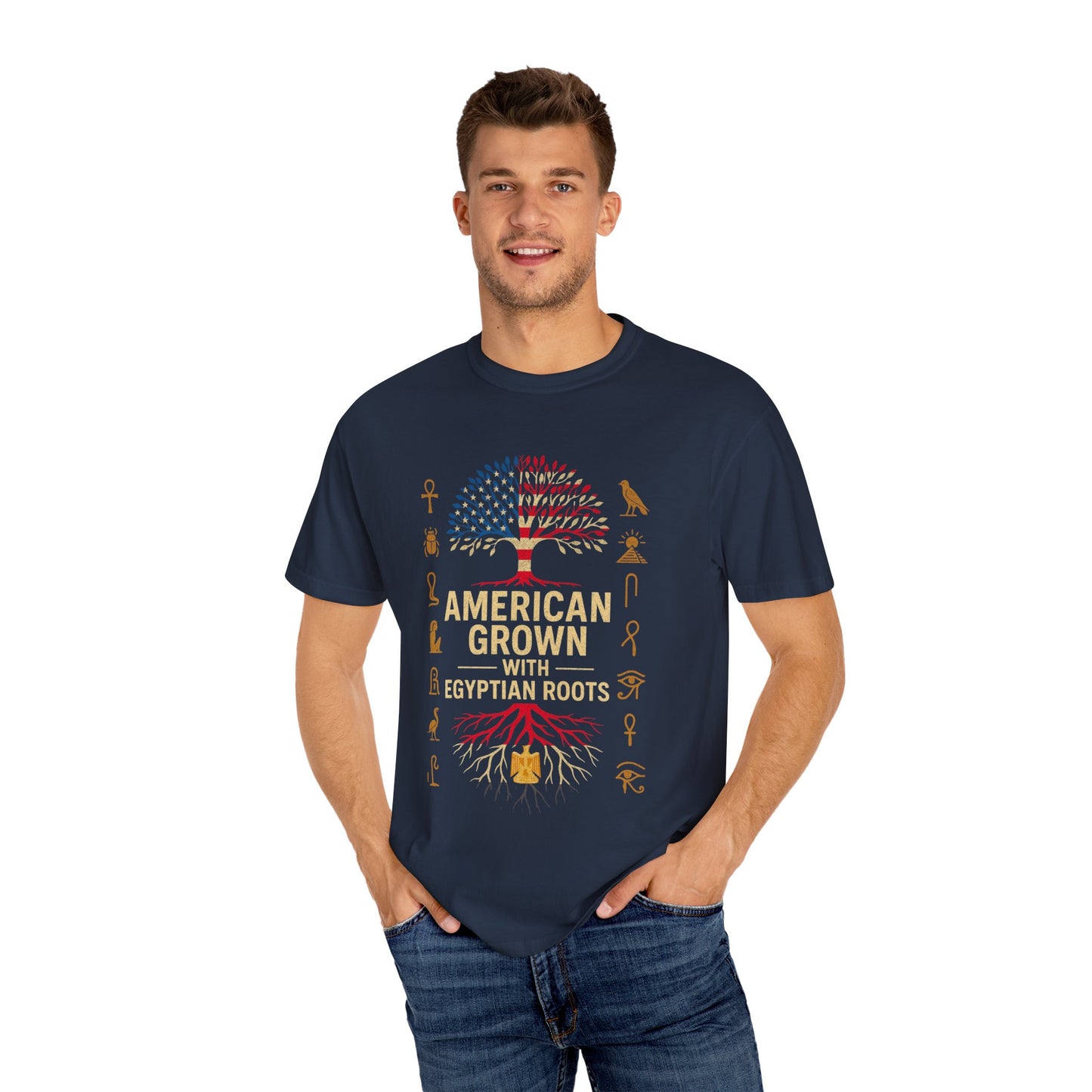 American Grown With Egyptian Roots Unisex T-Shirt, Heritage Tee, Gift for Culture Lovers, Casual Wear, Mom Dad Gift, Nature Graphic Shirt