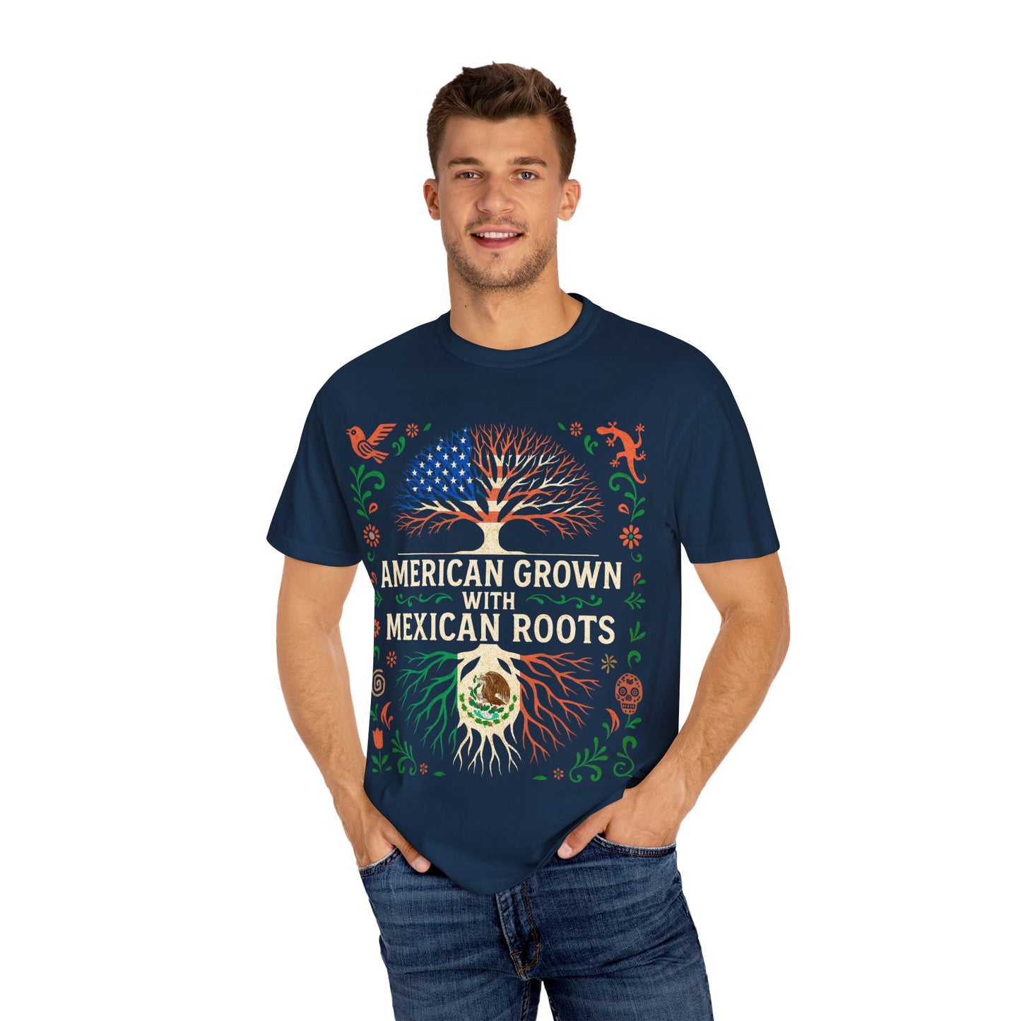 Cultural Roots Unisex T-shirt, American Grown with Mexican Roots Tee, Heritage Apparel, Eco-friendly Gift, Casual Wear, Holiday Celebration