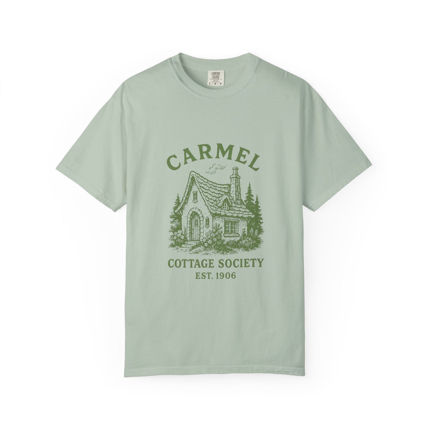 Carmel By The Sea Cottage Society T-Shirt – Vintage Fairy Tale Design, Unisex Tee for Dreamers & Nature Lovers