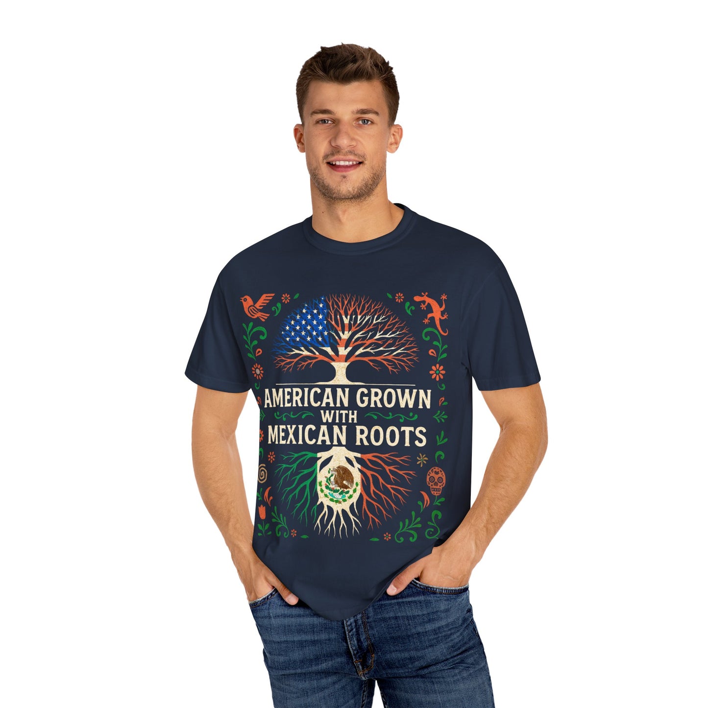 Cultural Roots Unisex T-shirt, American Grown with Mexican Roots Tee, Heritage Apparel, Eco-friendly Gift, Casual Wear, Holiday Celebration
