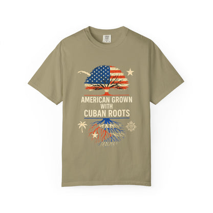 American Grown Cuban Roots T-shirt - Unisex Garment-Dyed Tee, Perfect for Independence Day, Cultural Celebrations, Casual Wear