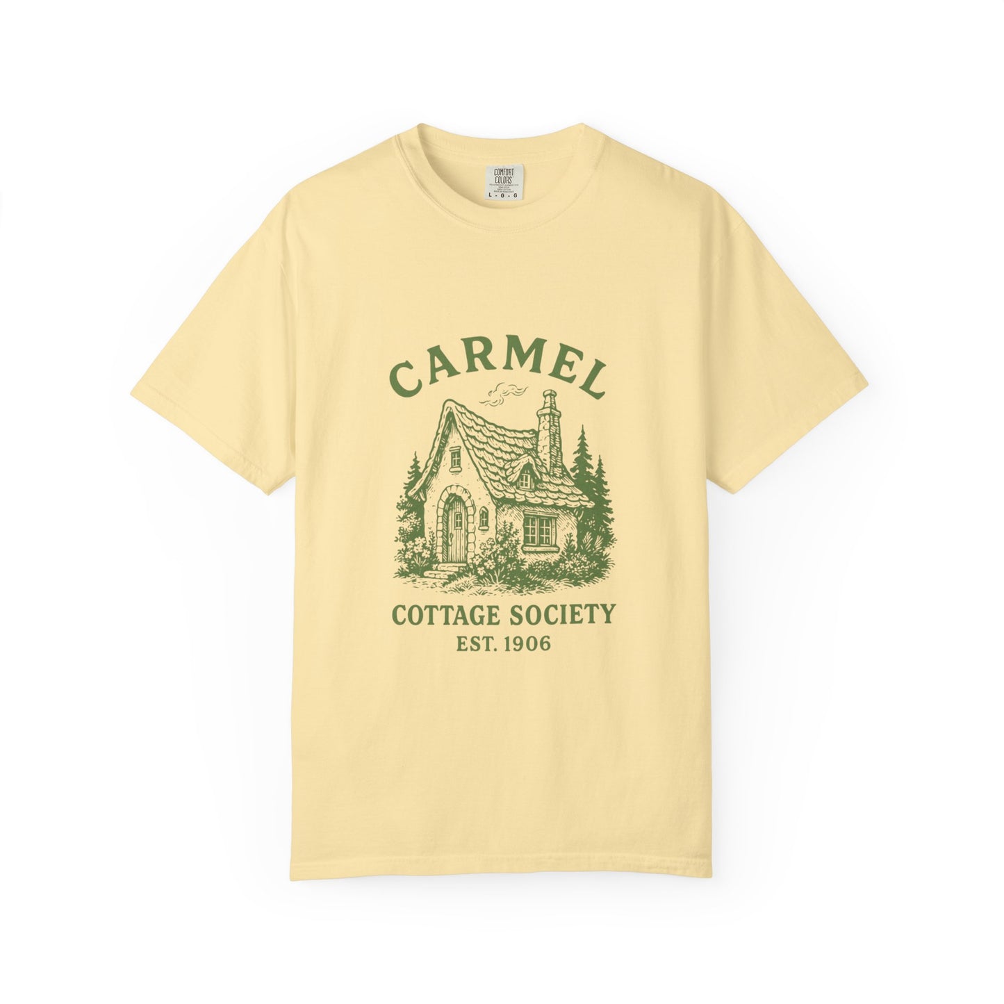 Carmel By The Sea Cottage Society T-Shirt – Vintage Fairy Tale Design, Unisex Tee for Dreamers & Nature Lovers