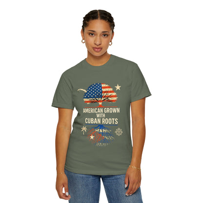 American Grown Cuban Roots T-shirt - Unisex Garment-Dyed Tee, Perfect for Independence Day, Cultural Celebrations, Casual Wear