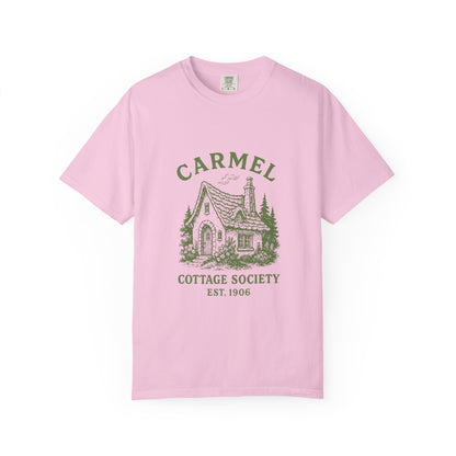 Carmel By The Sea Cottage Society T-Shirt – Vintage Fairy Tale Design, Unisex Tee for Dreamers & Nature Lovers