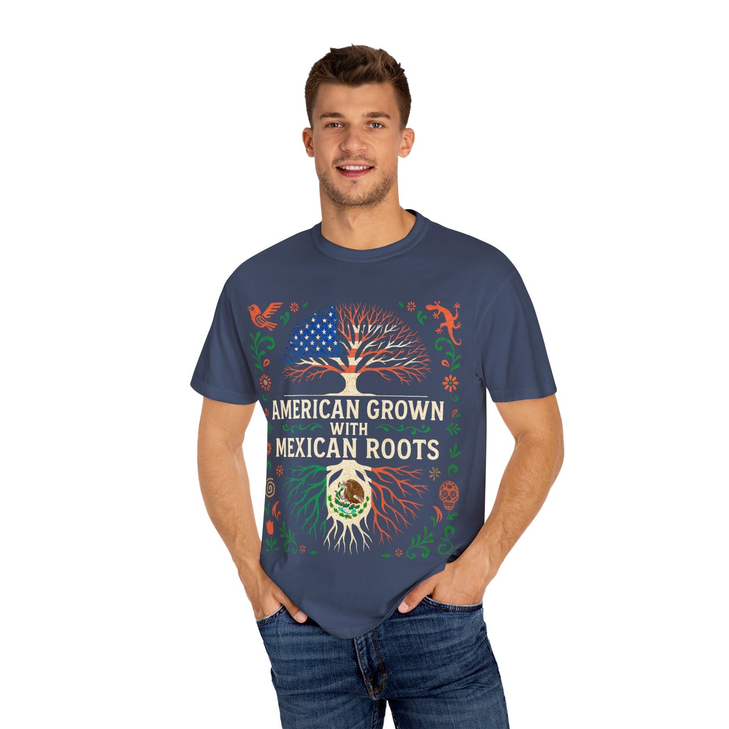 Cultural Roots Unisex T-shirt, American Grown with Mexican Roots Tee, Heritage Apparel, Eco-friendly Gift, Casual Wear, Holiday Celebration