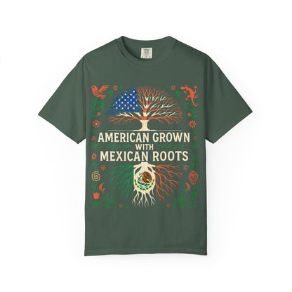 Cultural Roots Unisex T-shirt, American Grown with Mexican Roots Tee, Heritage Apparel, Eco-friendly Gift, Casual Wear, Holiday Celebration
