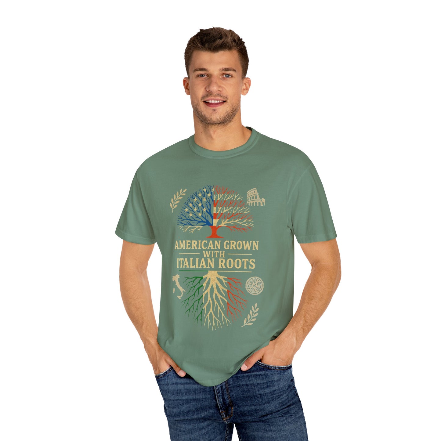 American Grown With Italian Roots Unisex T-Shirt, Comfortable Graphic Tee, Gift for Nature Lovers, Tree Design Apparel, Perfect for Every Occasion
