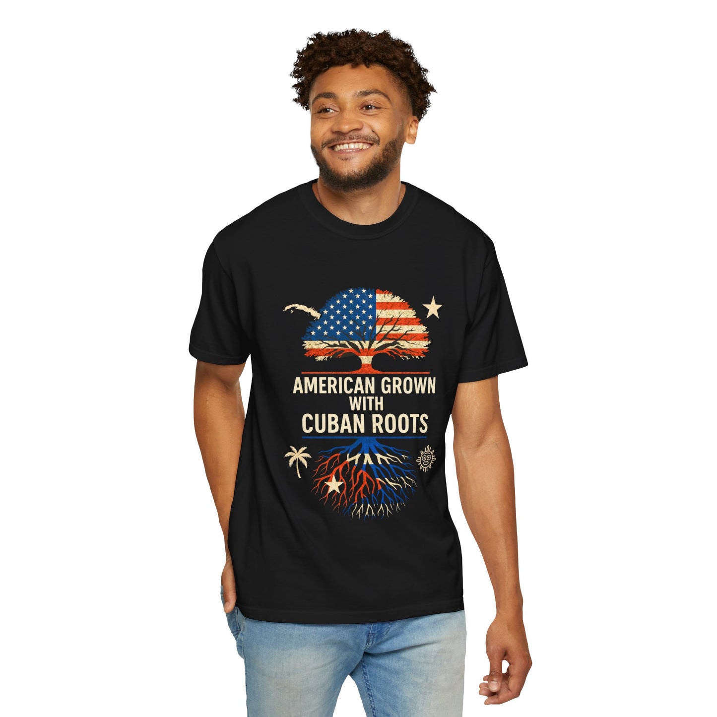 American Grown Cuban Roots T-shirt - Unisex Garment-Dyed Tee, Perfect for Independence Day, Cultural Celebrations, Casual Wear