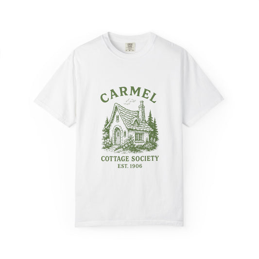 Carmel By The Sea Cottage Society T-Shirt – Vintage Fairy Tale Design, Unisex Tee for Dreamers & Nature Lovers