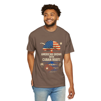 American Grown Cuban Roots T-shirt - Unisex Garment-Dyed Tee, Perfect for Independence Day, Cultural Celebrations, Casual Wear