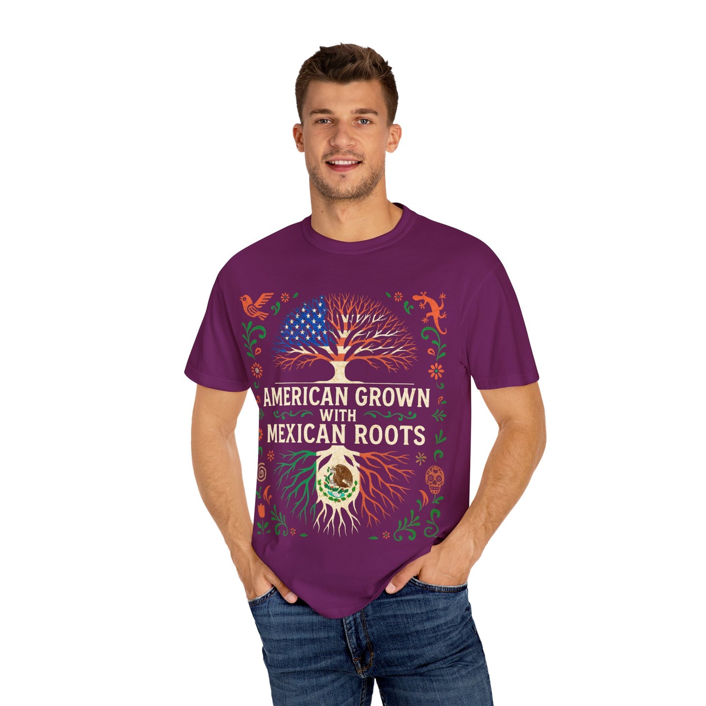 Cultural Roots Unisex T-shirt, American Grown with Mexican Roots Tee, Heritage Apparel, Eco-friendly Gift, Casual Wear, Holiday Celebration