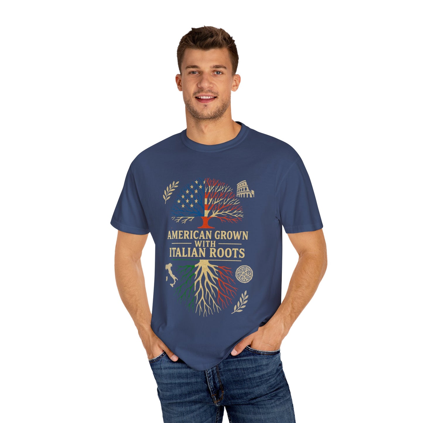 American Grown With Italian Roots Unisex T-Shirt, Comfortable Graphic Tee, Gift for Nature Lovers, Tree Design Apparel, Perfect for Every Occasion