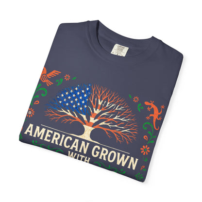 Cultural Roots Unisex T-shirt, American Grown with Mexican Roots Tee, Heritage Apparel, Eco-friendly Gift, Casual Wear, Holiday Celebration