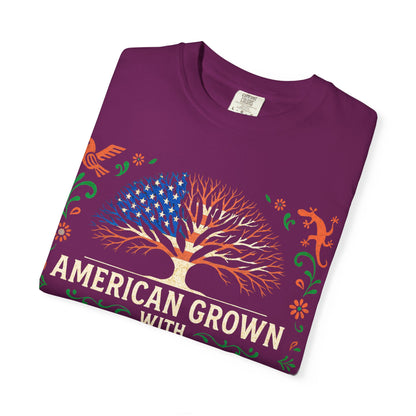 Cultural Roots Unisex T-shirt, American Grown with Mexican Roots Tee, Heritage Apparel, Eco-friendly Gift, Casual Wear, Holiday Celebration