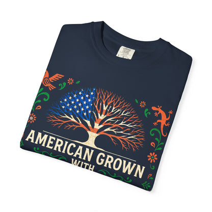 Cultural Roots Unisex T-shirt, American Grown with Mexican Roots Tee, Heritage Apparel, Eco-friendly Gift, Casual Wear, Holiday Celebration