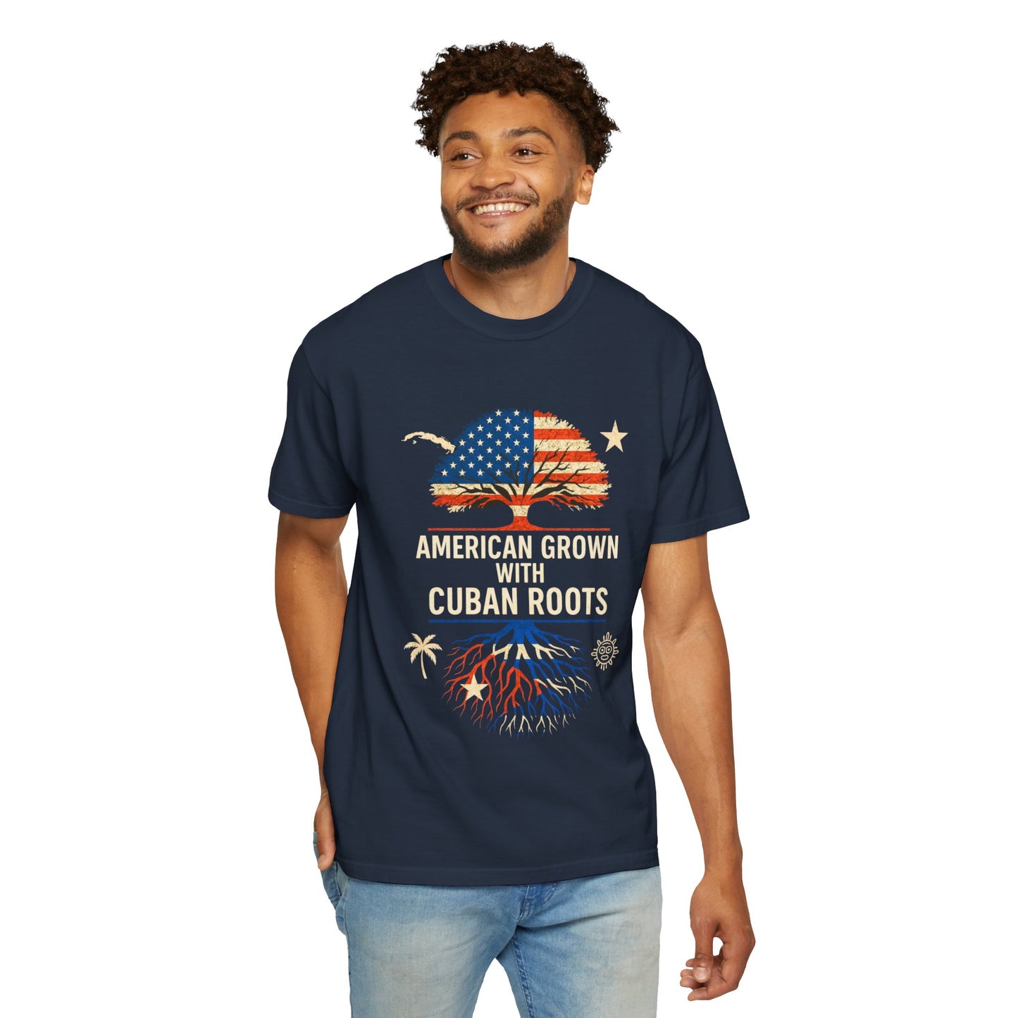 American Grown Cuban Roots T-shirt - Unisex Garment-Dyed Tee, Perfect for Independence Day, Cultural Celebrations, Casual Wear