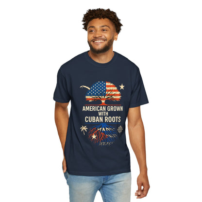 American Grown Cuban Roots T-shirt - Unisex Garment-Dyed Tee, Perfect for Independence Day, Cultural Celebrations, Casual Wear