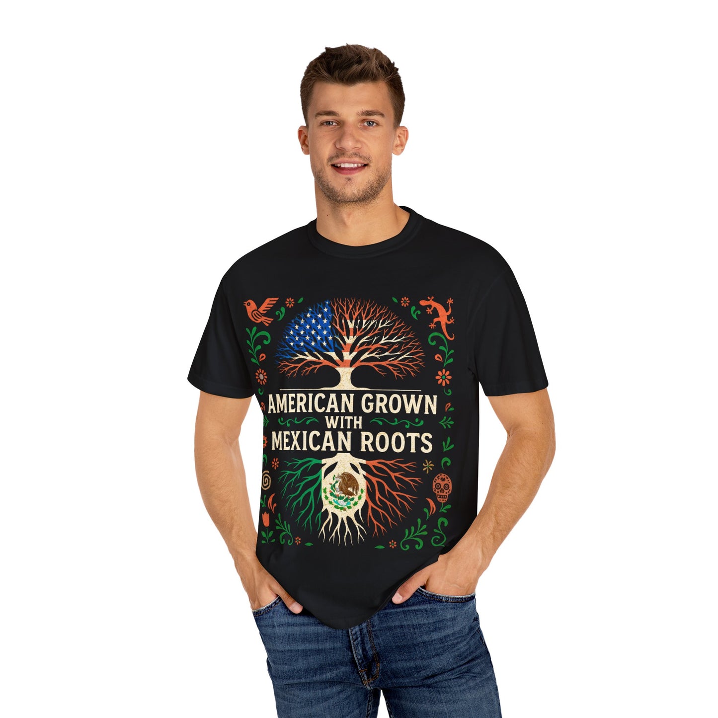 Cultural Roots Unisex T-shirt, American Grown with Mexican Roots Tee, Heritage Apparel, Eco-friendly Gift, Casual Wear, Holiday Celebration